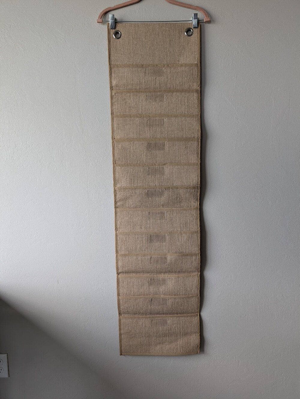 Hanging 12-Pocket Compartments Burlap Woven Organizer Neutral Tan Brown